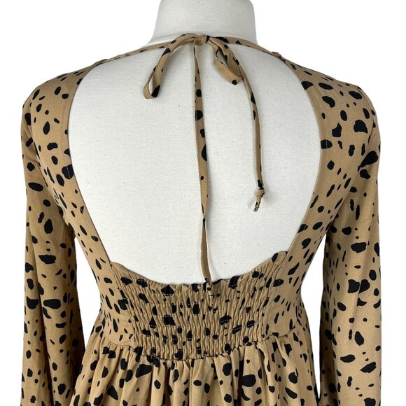 Shein Dalmation Print Dress Womens Size 4 Shirred Knot Backless - Picture 7 of 10